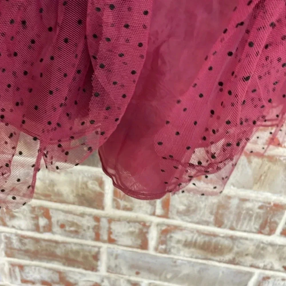 Mia Joy by Joyfolie Burgundy Black Dots Tulle Mesh Organza‎ Girl’s Dress